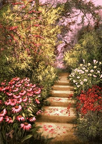 پله در میان گلها