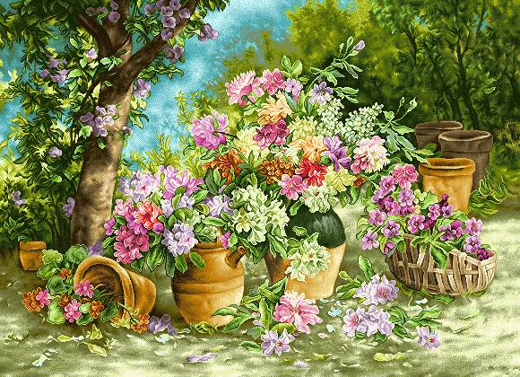 نقاشی گلدان در طبیعت