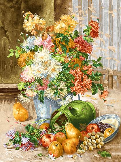 نقاشی میوه و گلدان