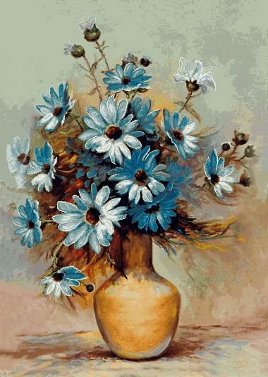 گلدان گلهای آبی