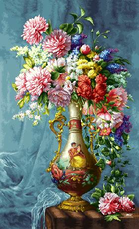 نقاشی گلدان گل زیبا پر ابریشم